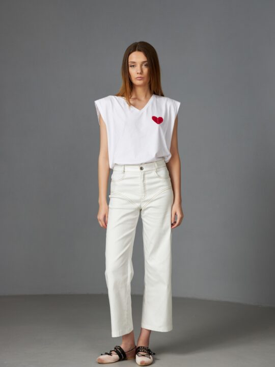Pantaloni albi din denim